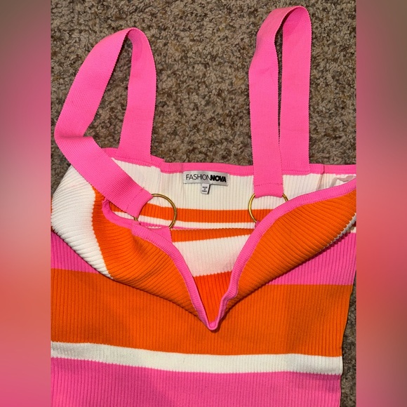 Fashion Nova Striped Ribbed Bodycon Dress Size Large - Picture 3 of 3